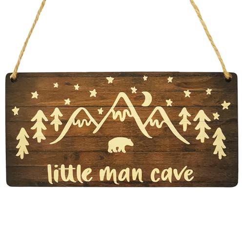 7.8x4 Inch Little Man Cave Sign, Woodland Decor Nursery Wall Decor with Bear 