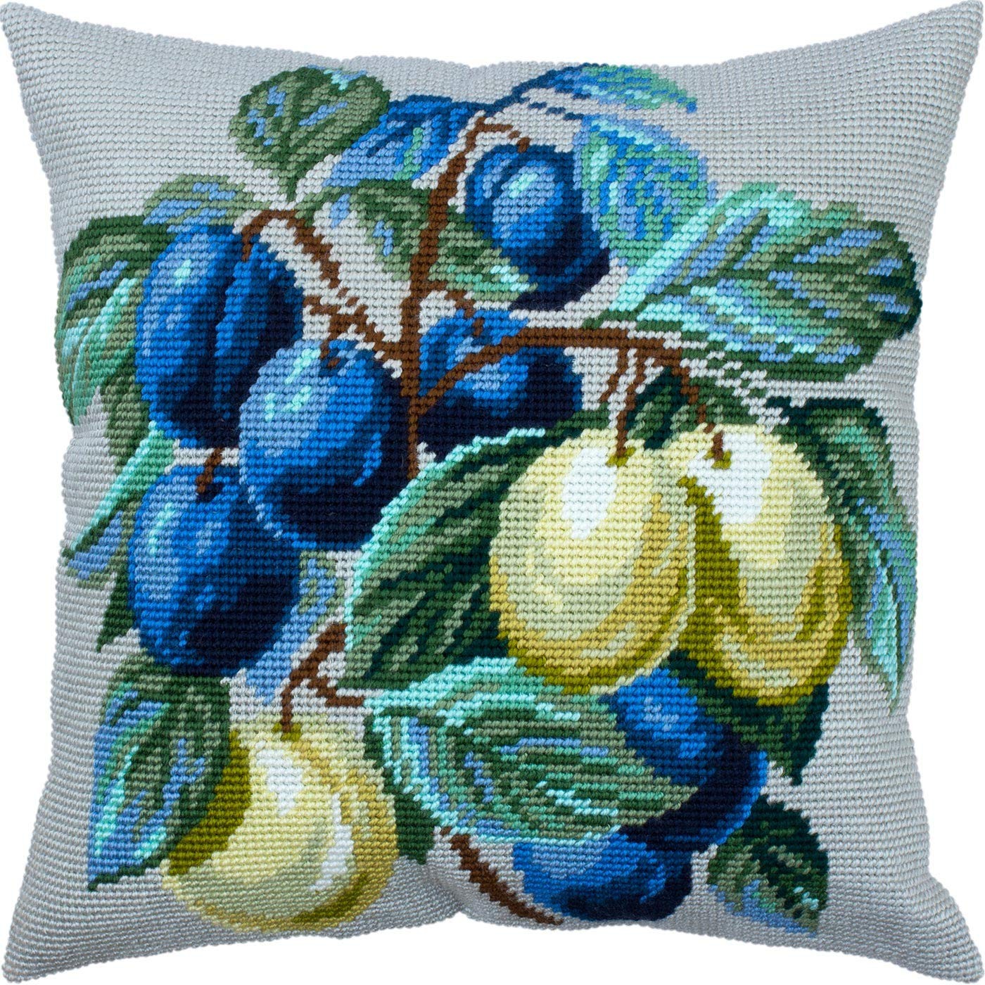 Plum Branches. Needlepoint Kit. Throw Pillow 16×16 Inches. Printed Tapestry C...