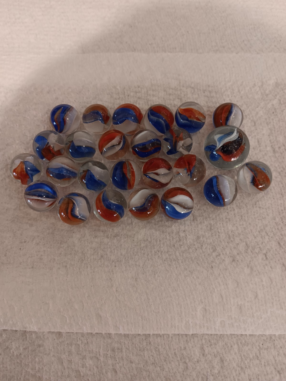  Vacor Red Blue White Machine Made Toy Marbles Lot, 0.87-0.65 Inch, Ages 4-11