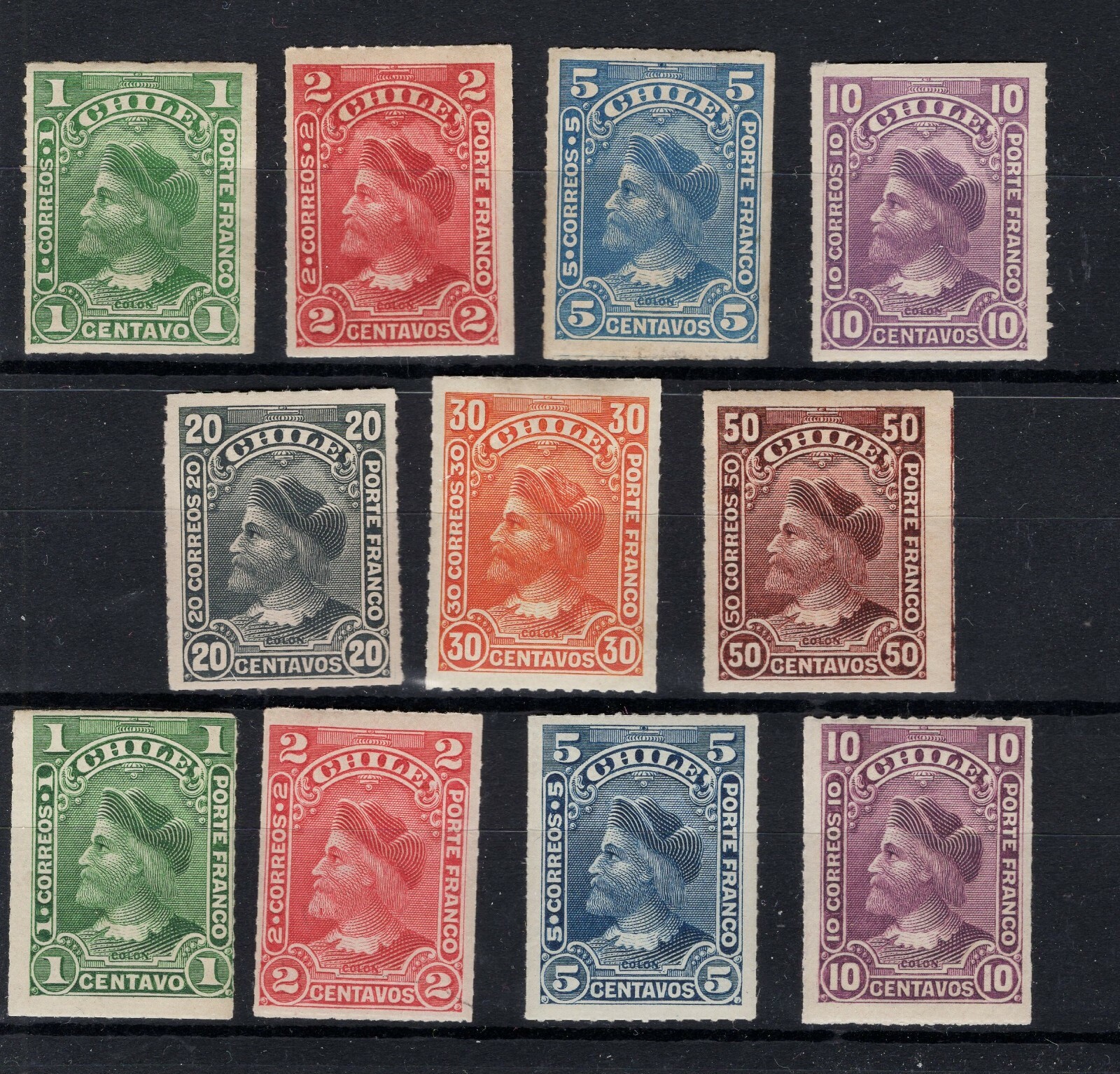 CHILE 1900-01 CABEZONES Big head with & without shadow full MH set NO faults