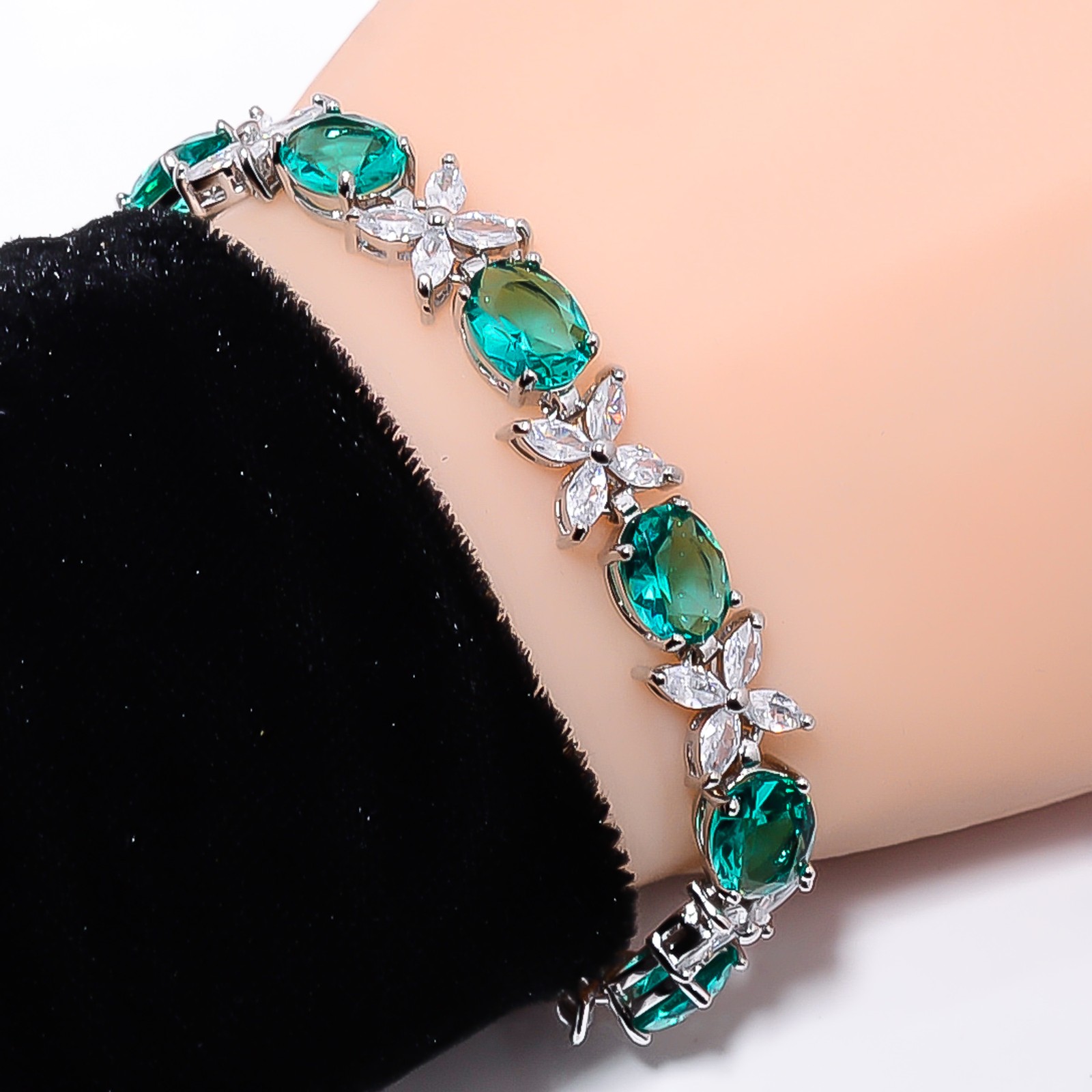Paraiba Tourmaline, CZ 925 Sterling Silver Adjustable Bracelet 7-8" B13304