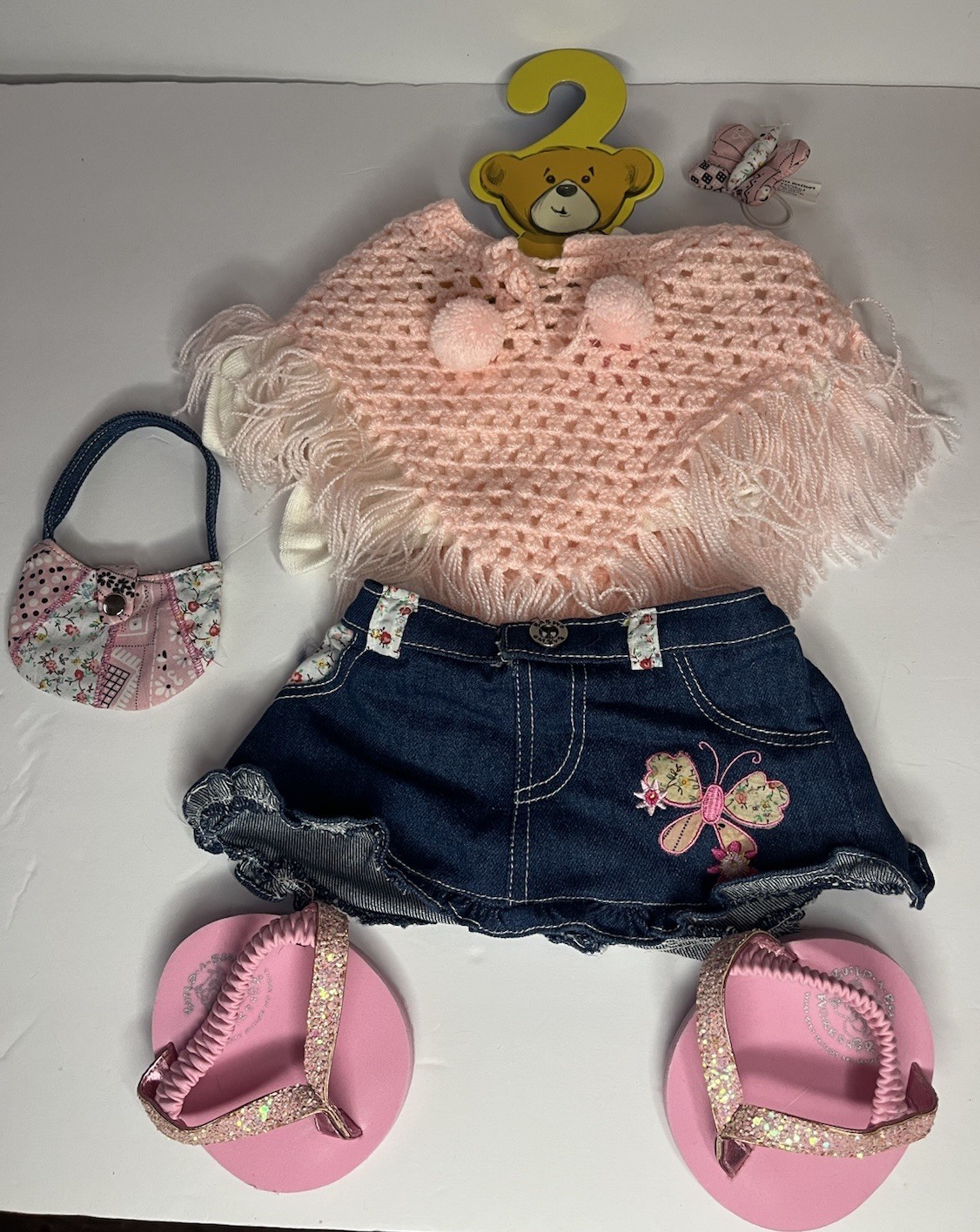 Vtg Build A Bear Pink Glam Outfit Set Poncho Sandal Denim Skirt Purse Y2K Summer
