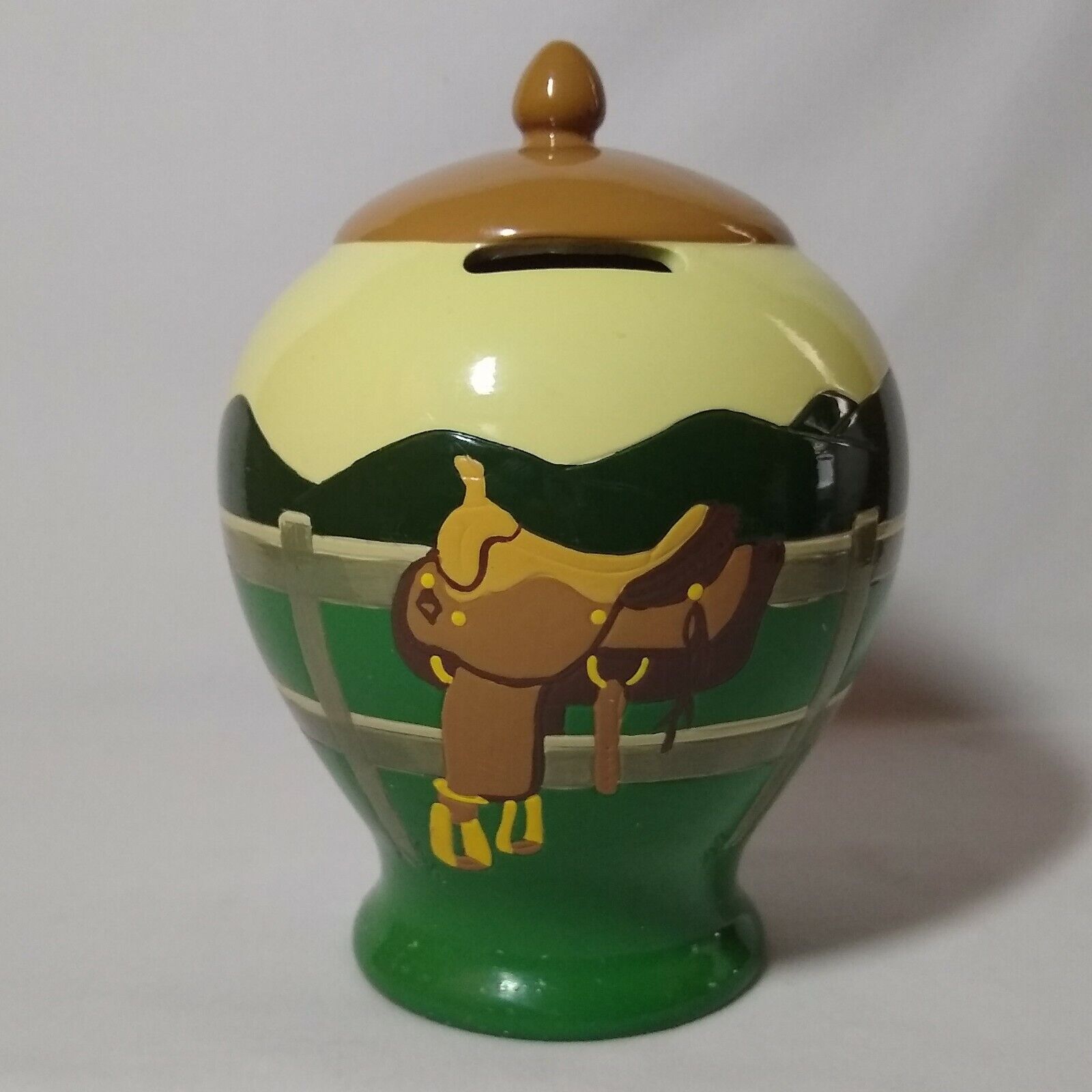 Saddle Fund Ceramic Vintage Western Painted Hobby Piece Bank