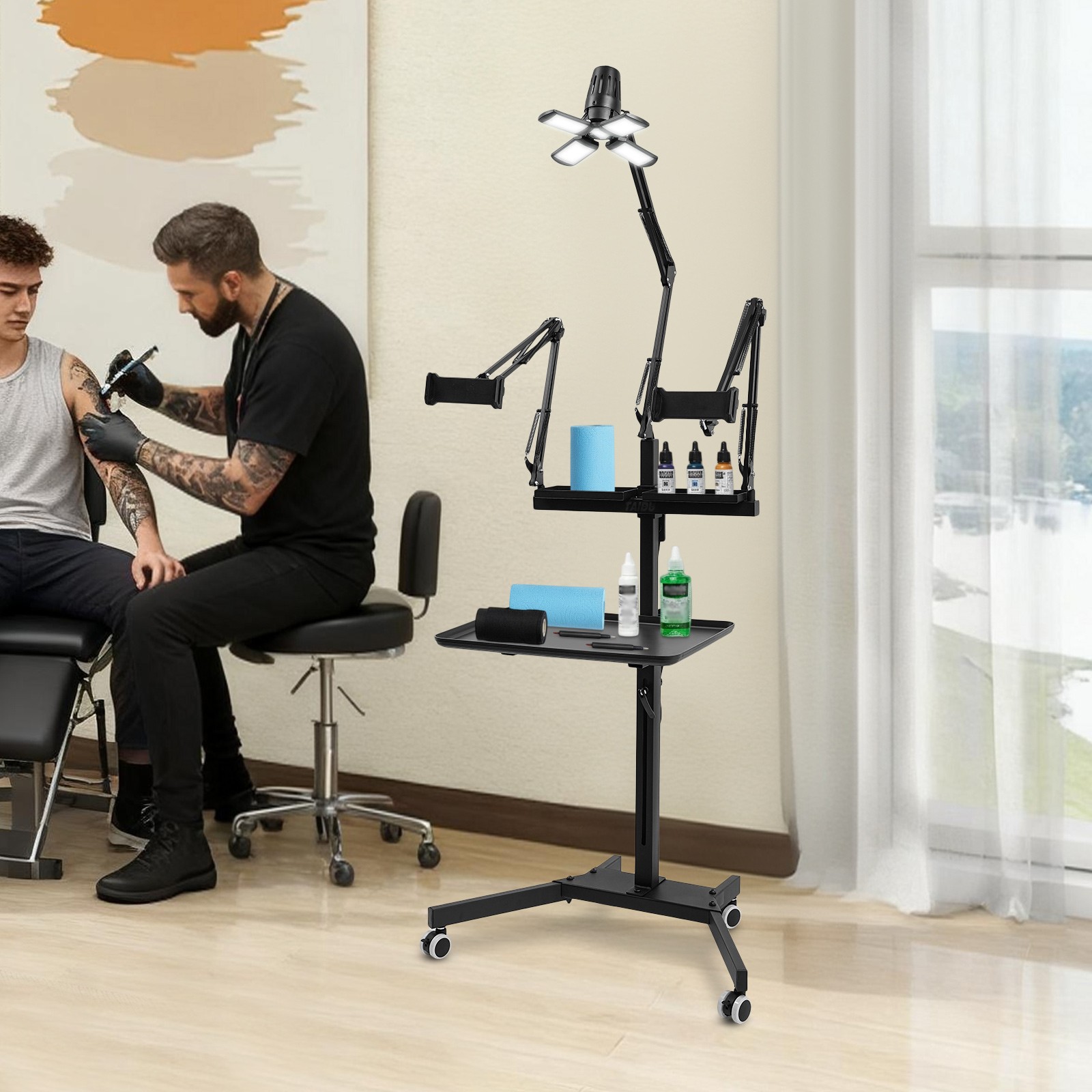 Tattoos Tray Cart with Light Multifunctional Tattoos Workstation Tray Trolley