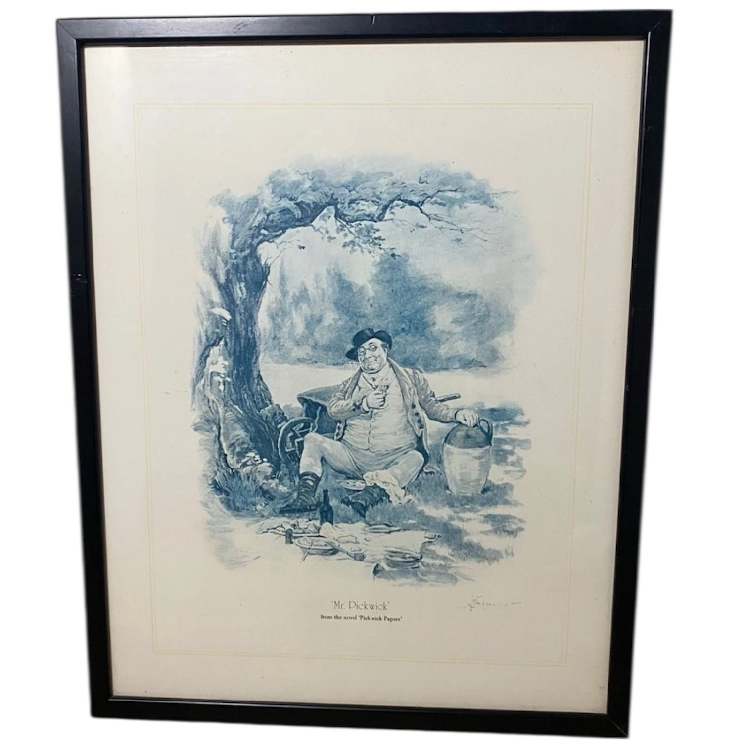 Vintage Framed Dickens Print “Mr Pickwick” Frederick Barnard Blue Art