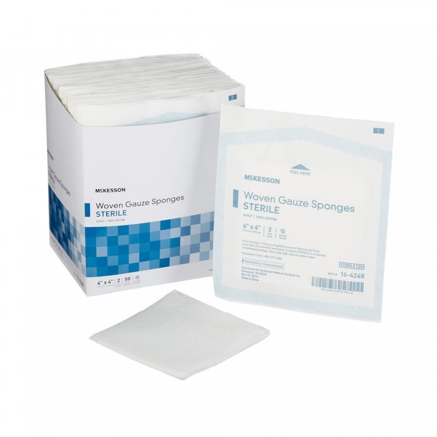McKesson Woven Gauze Sponge, Cotton, 8-Ply, 4 x 4 In., Square, Sterile, 100 Ct
