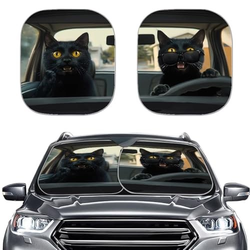 Cat Driving Car Car Windshield Sun Shade Funny Animal Designs Black Cat