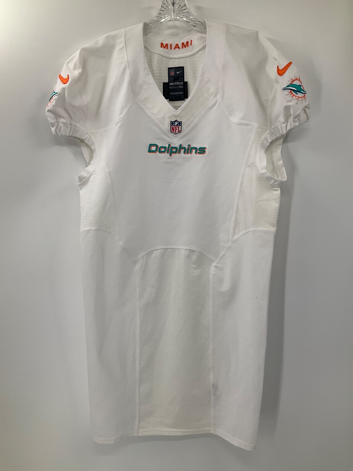 MIAMI DOLPHINS NIKE GAME USED TEAM ISSUED WHITE SAMPLE JERSEY SIZE:46 YEAR:2014