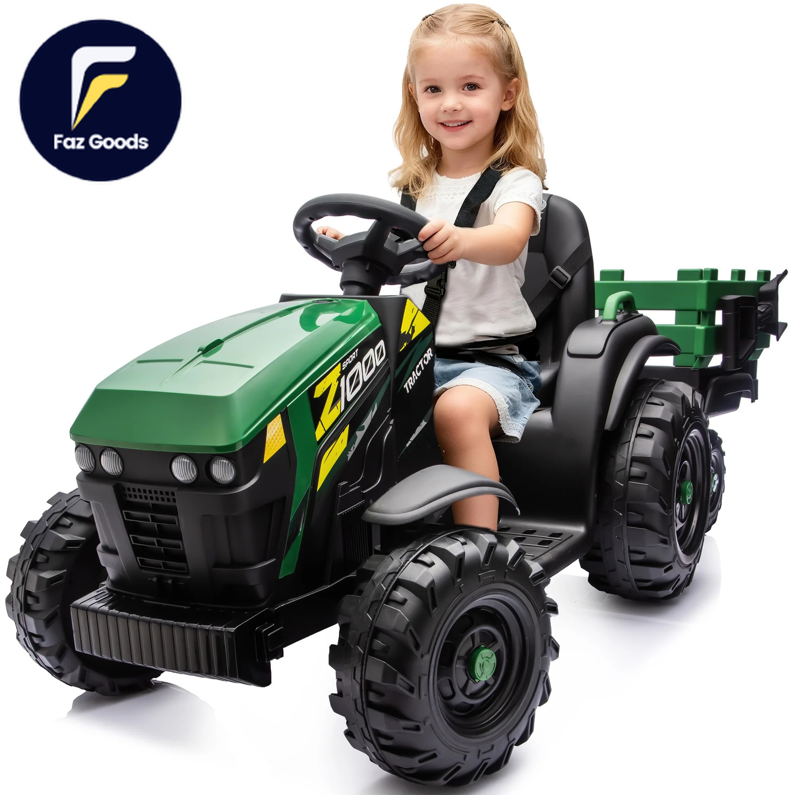 24 Volt Ride on Toys Kids Electric Ride on Tractor with Trailer Green NEW