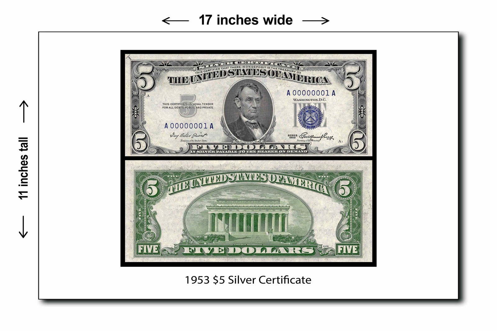 1953 $5 Silver Certificate - 11x17 Poster