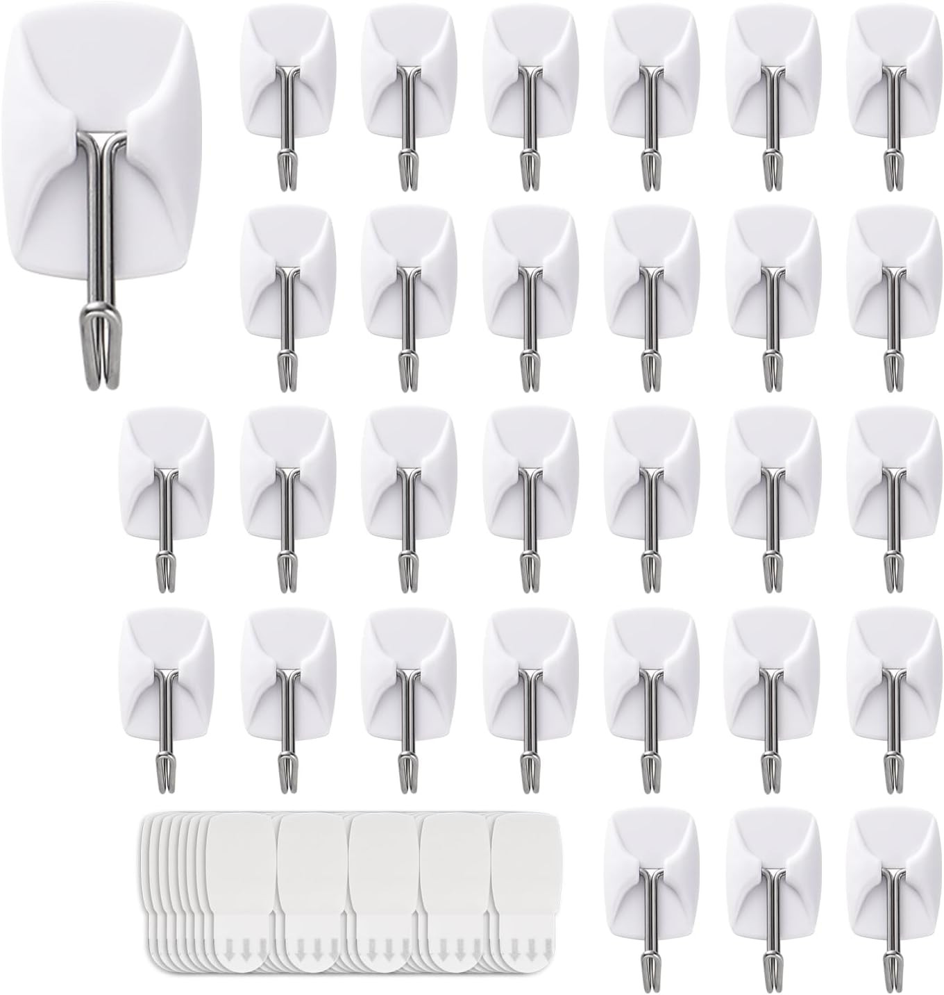 32 Small Hooks+40 Removable Strips, White Wire Hanger Hooks, Heavy Duty with Adh