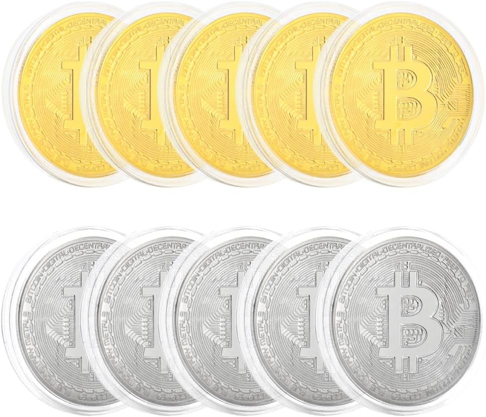 10 Pcs Bitcoin Coin Souvenir Gift with Coin Case, Bitcoin Commemorative Coin, Go
