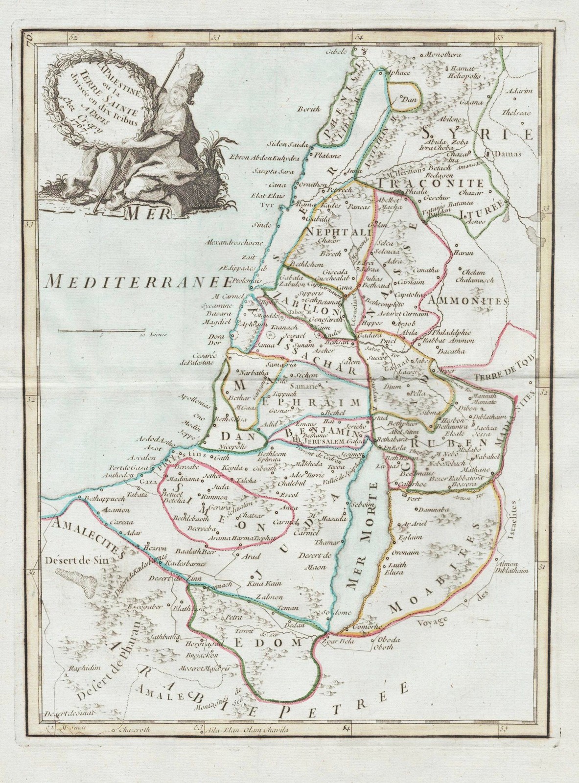 Palestine Israel Holy Country Jordan Card Copperplate Map Le Rouge 1767