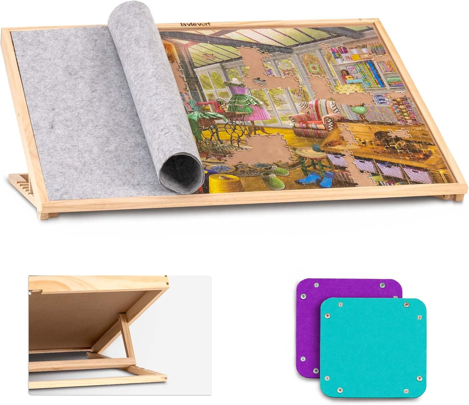 1000 Piece Tilting Jigsaw Puzzle Board, Adjustable Puzzle Table with Felt Cover,