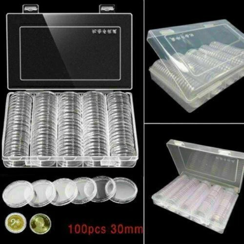 00Pcs 30mm COINN Cases Capsules Holder Applied Clear Plastic Round Storage Boxe