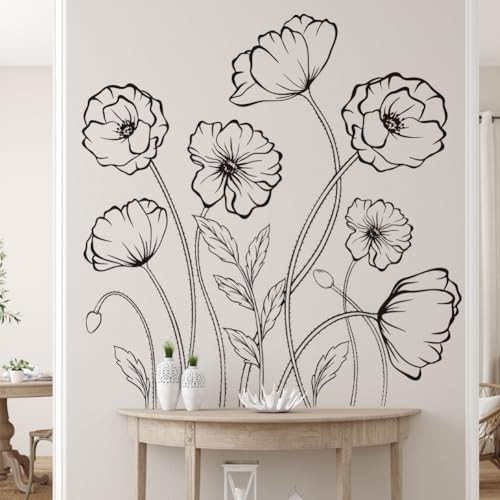 s Wall Decals Simple Sketch Floral Wildflower Wall Stickers Large Black Flower