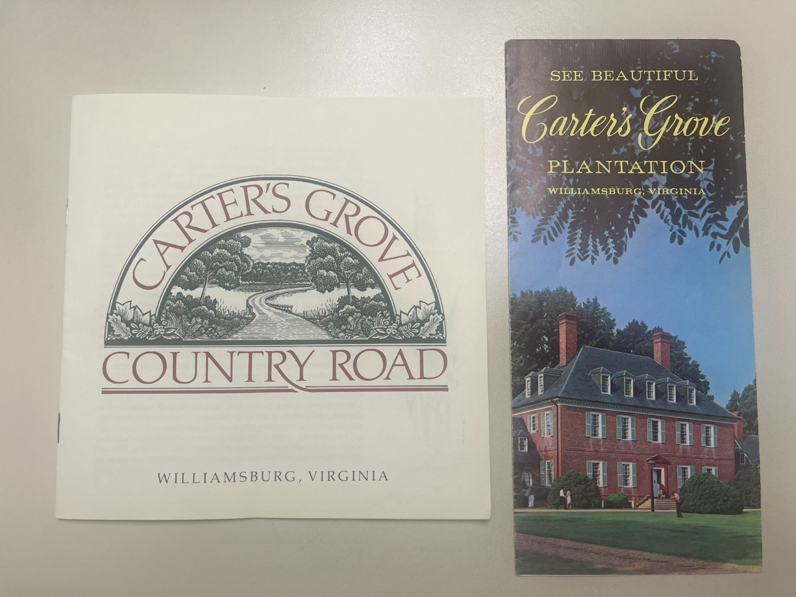 Carter's Grove Colonial Plantation Williamsburg Virginia 2 Brochures 1982/ 1960s
