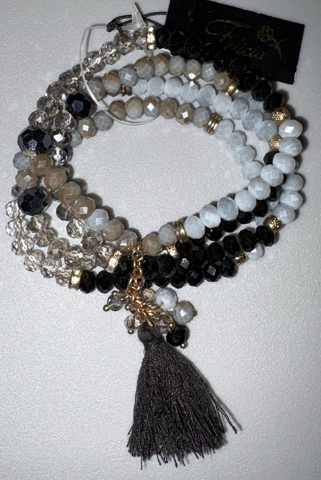 Crystal Bead & Tassel Stretch Bracelet  - NEW NWT