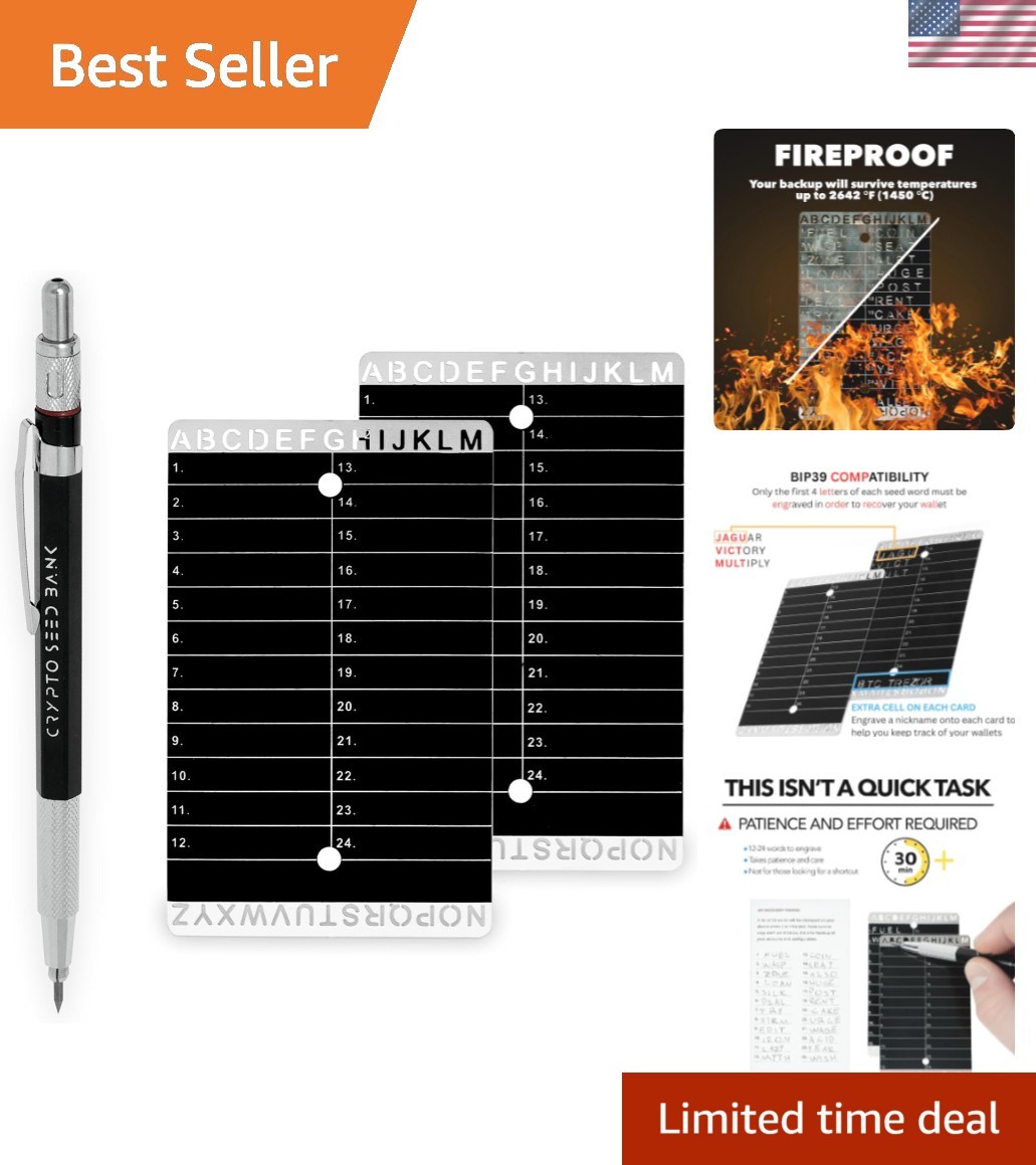 Crypto Seed Bank: Fireproof & Waterproof Metal Seed Phrase Storage Plate