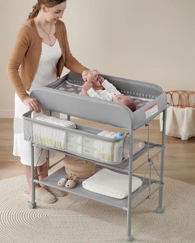  Diaper Changing Station, Portable Changing Table for Baby, Light Grey