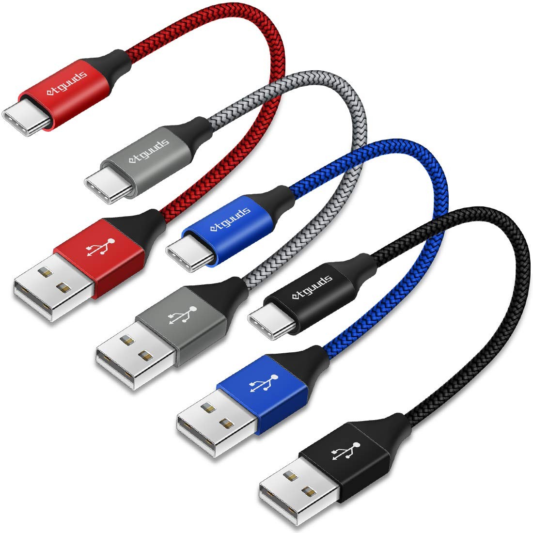 [4-Pack, 1ft] Short USB Cable 4.2A Fast Charging, USB A to USB Cable Nylon Br...