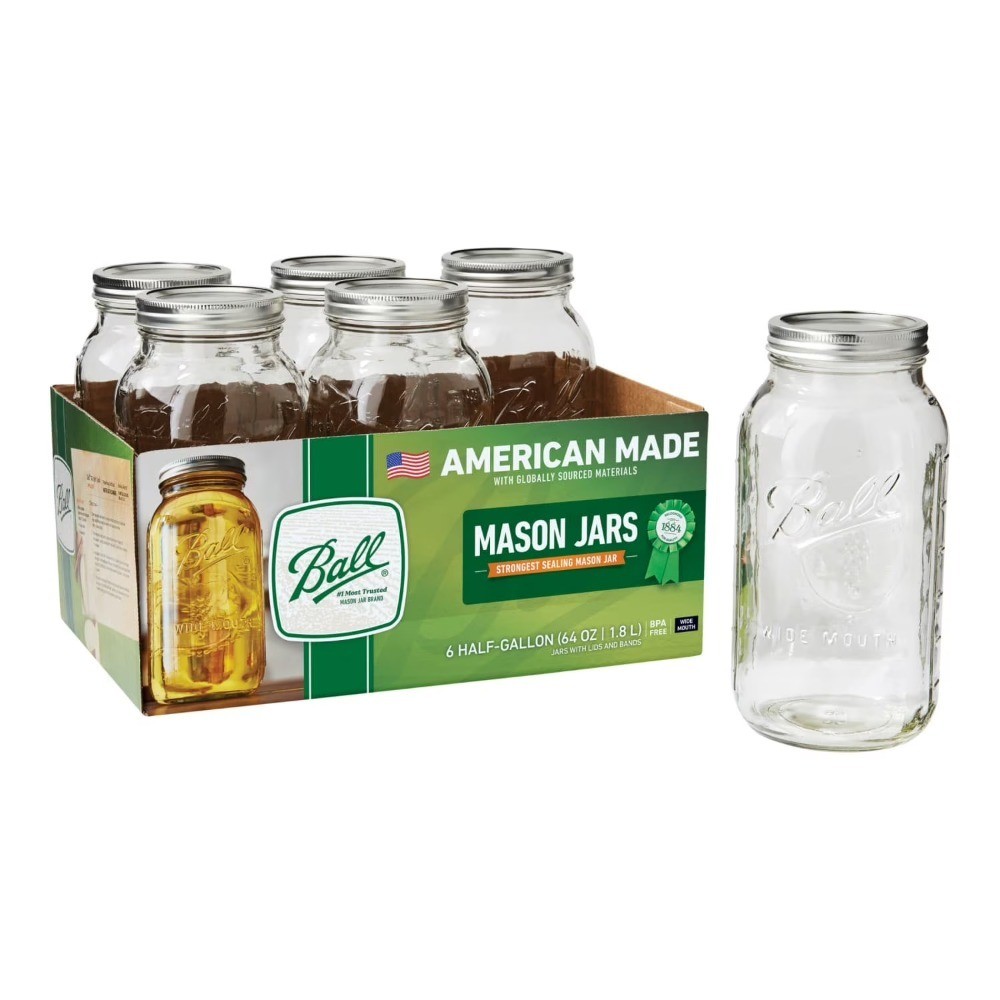 Wide Mouth Half Gallon Mason Jars 64 oz Glass Canning Jars with Lids and Bands
