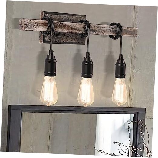 3 Lights Vintage Wall Sconce, Farmhouse Industrial Bare Bulb Wire Wrapped Wood 