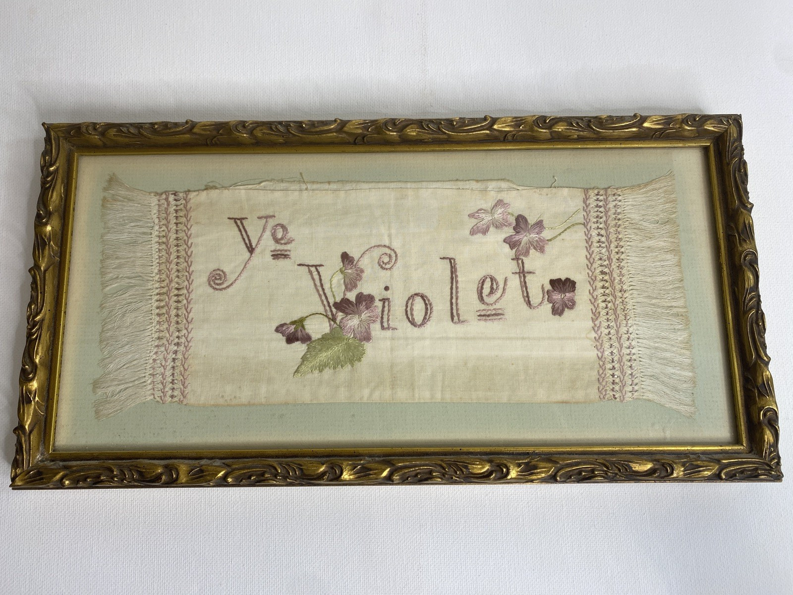 Antique Silk Embroidered Floral Design Framed