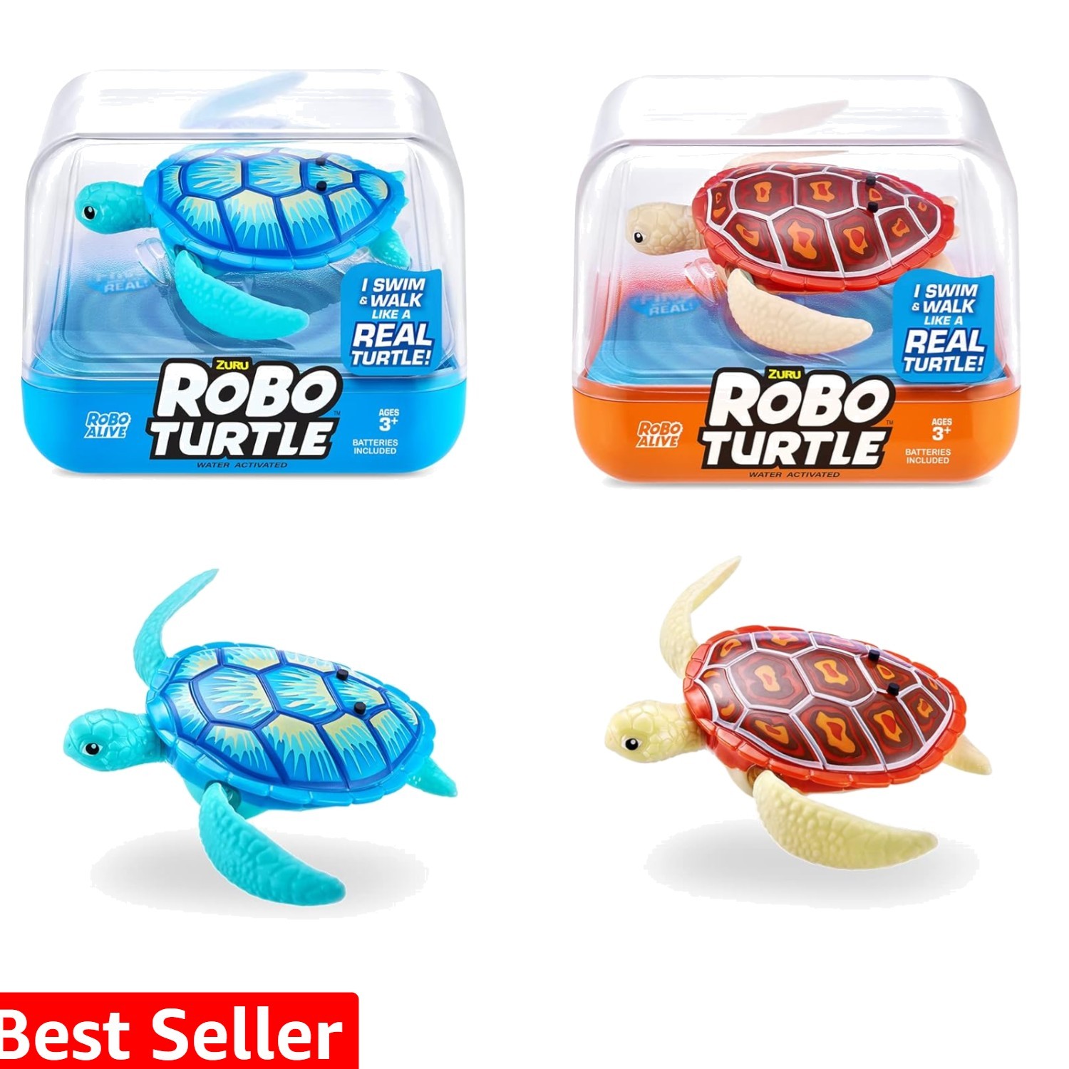 Robo Turtle Robotic Swimming Turtle Orange + Blue by ZURU Water Activated, Co...