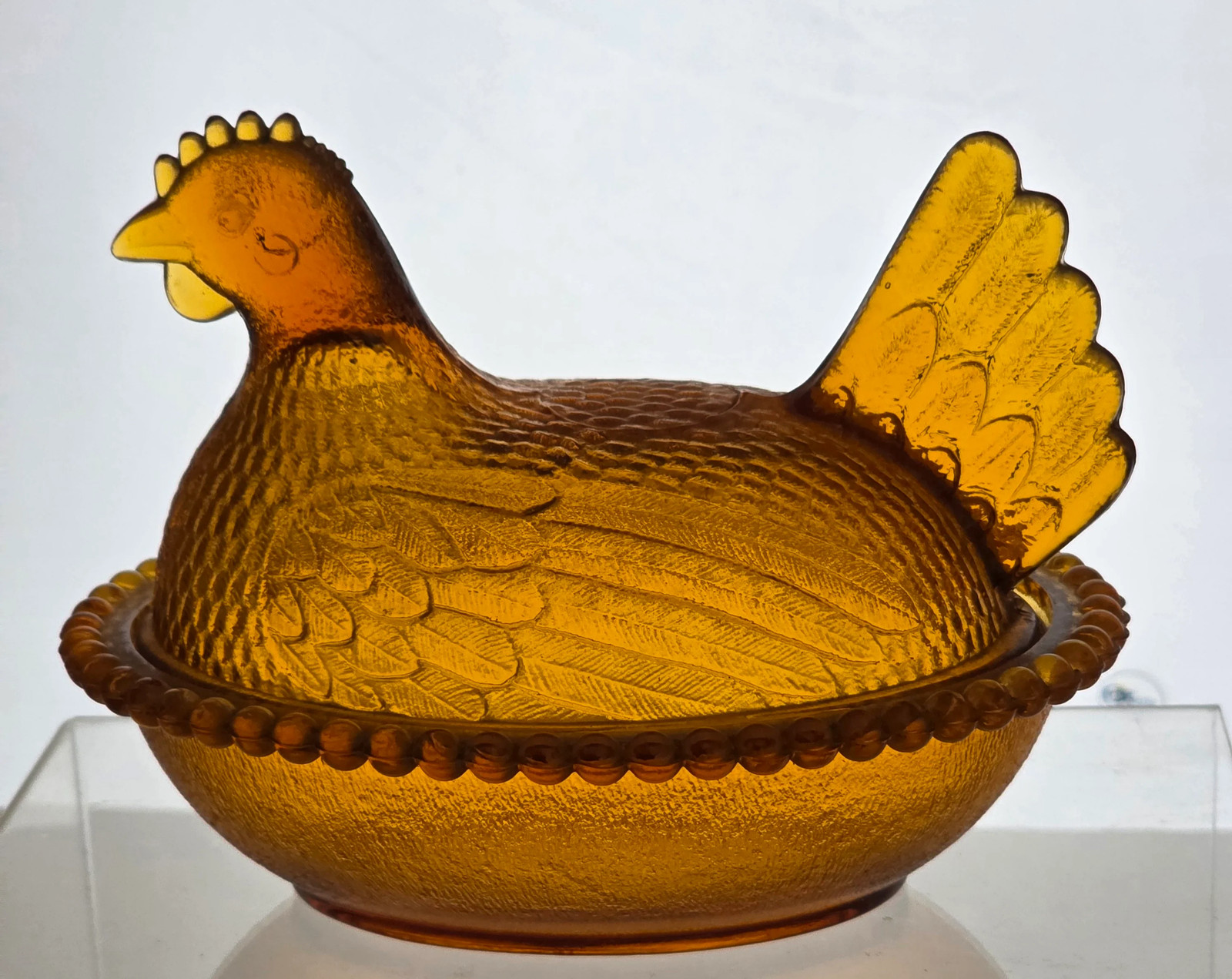 Indiana Glass Co amber hen on nest