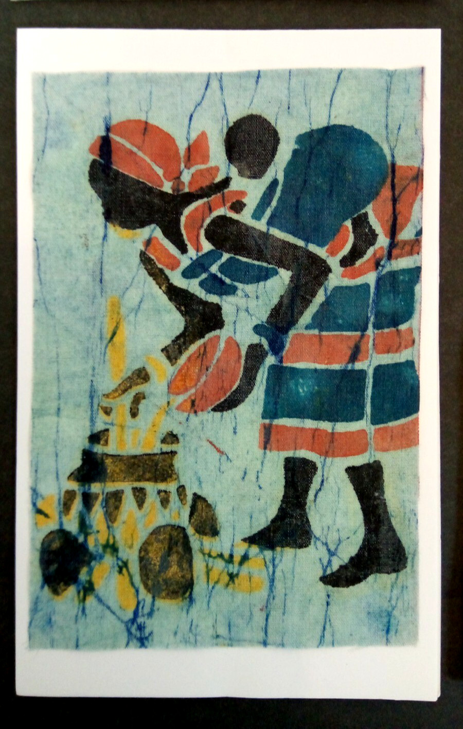 Lot 4 Vintage Hand Silkscreened African Pictures on Fabric Women Elephant Baby