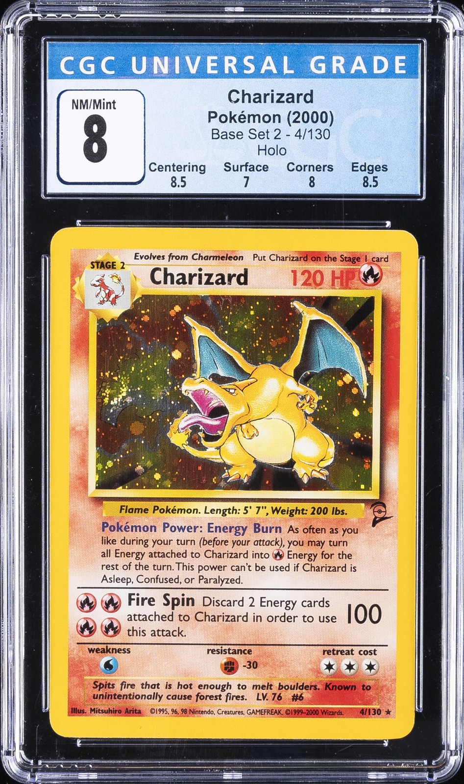 2000 BASE SET 2 #4 CHARIZARD CGC 8