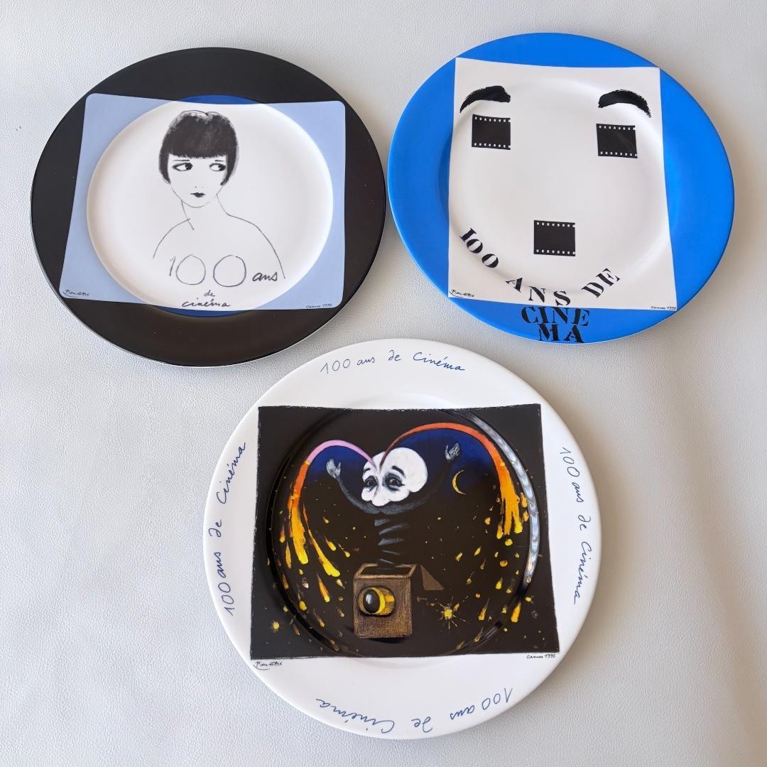Philippe Deshoulieres 100 ans de Cinema Plate Platter 30cm 3 Set Pierre Etaix