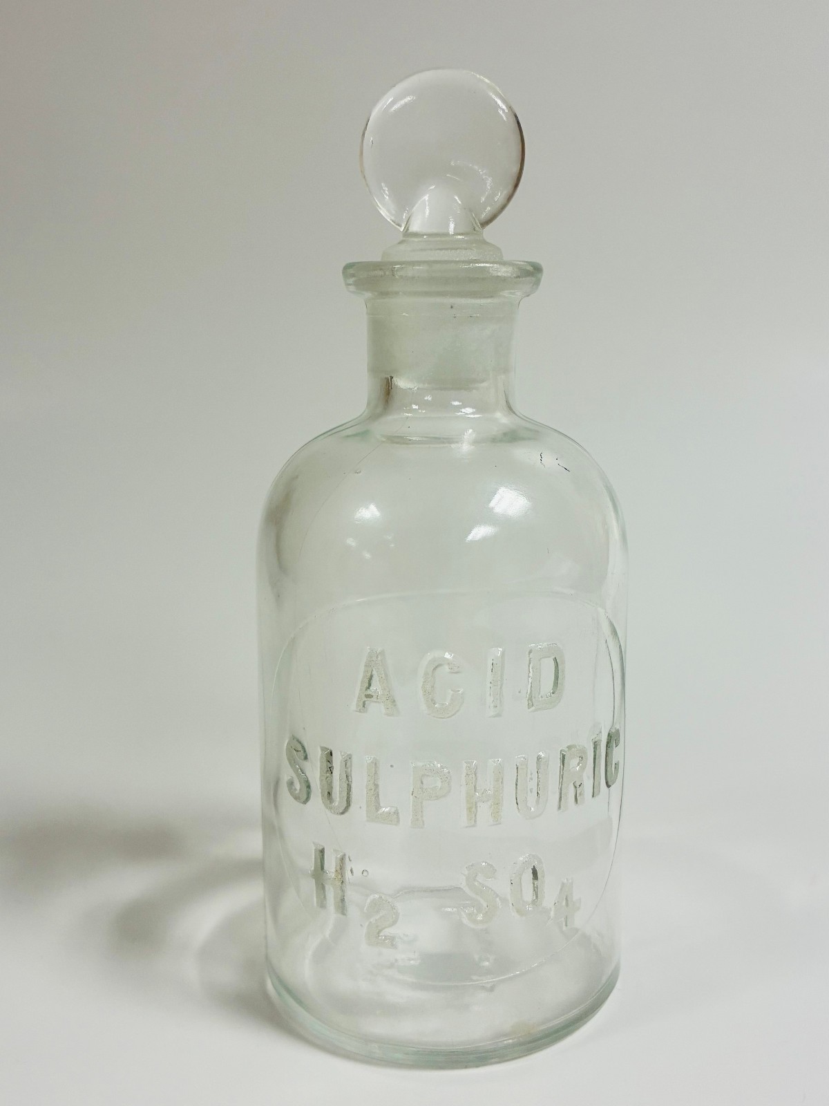 Wheaton Antique Embossed Glass Bottle - Sulphuric Acid (Chemistry Apothecary)