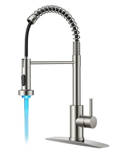  LED Kitchen Faucet with Pull Down Sprayer, Brushed Stainless Steel Modern