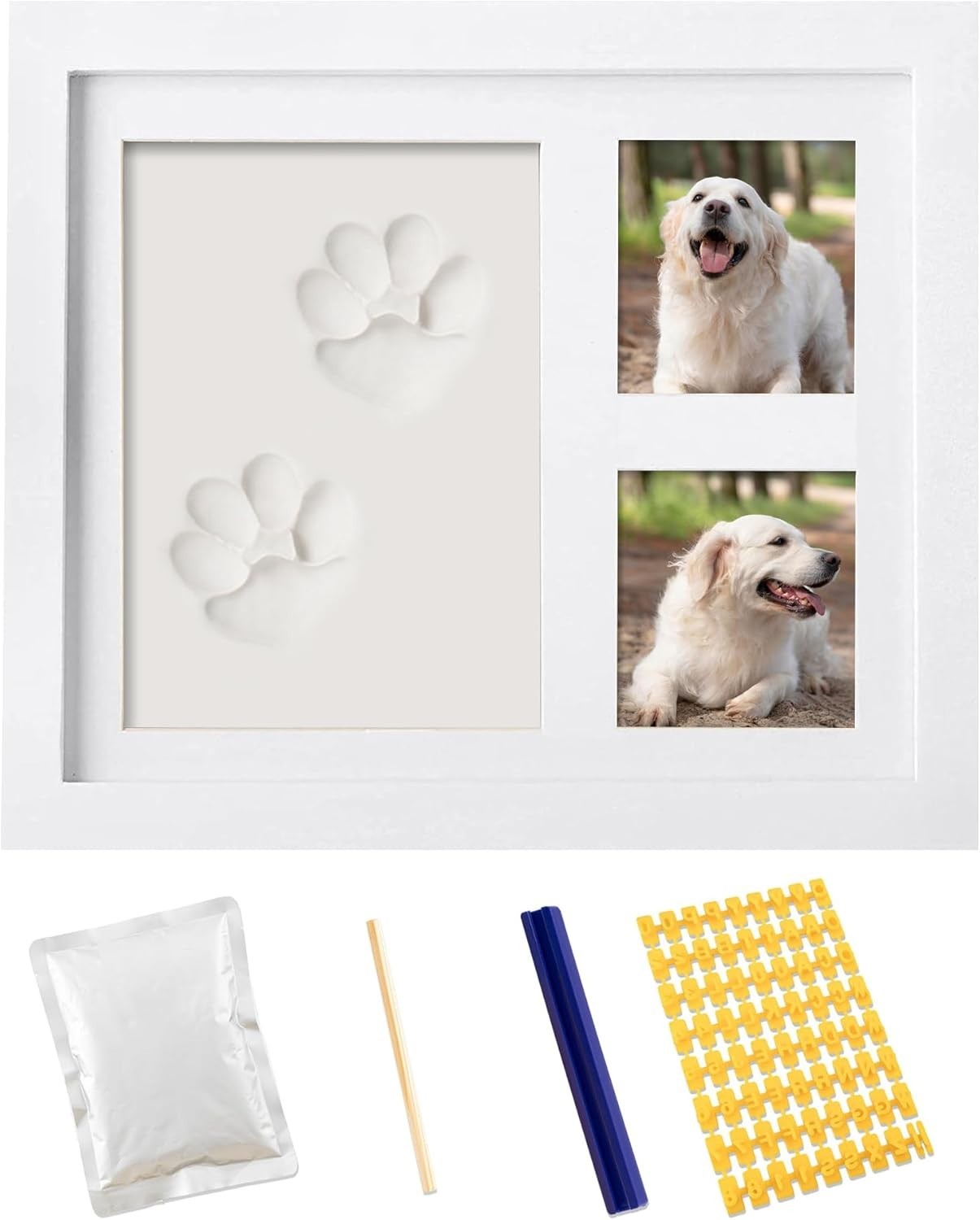 Pet Pawprints Keepsake Impression Kit, Dog or Cat Premium Wooden Photo Frame