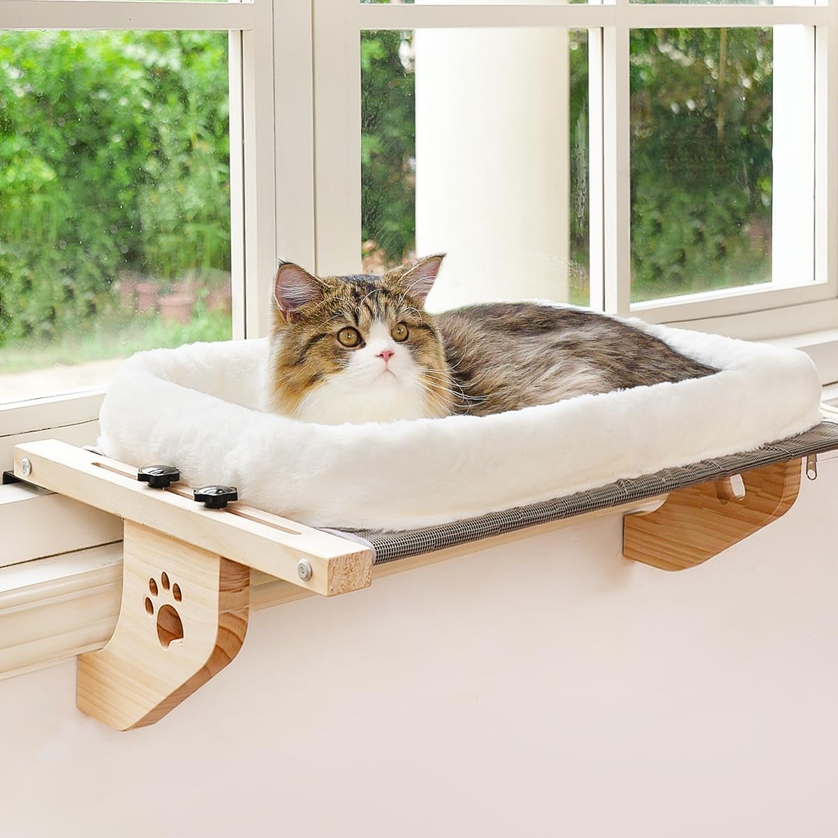 Cat Sill Window Perch Sturdy Hammock Cushion Wood Metal Frame Adjustable