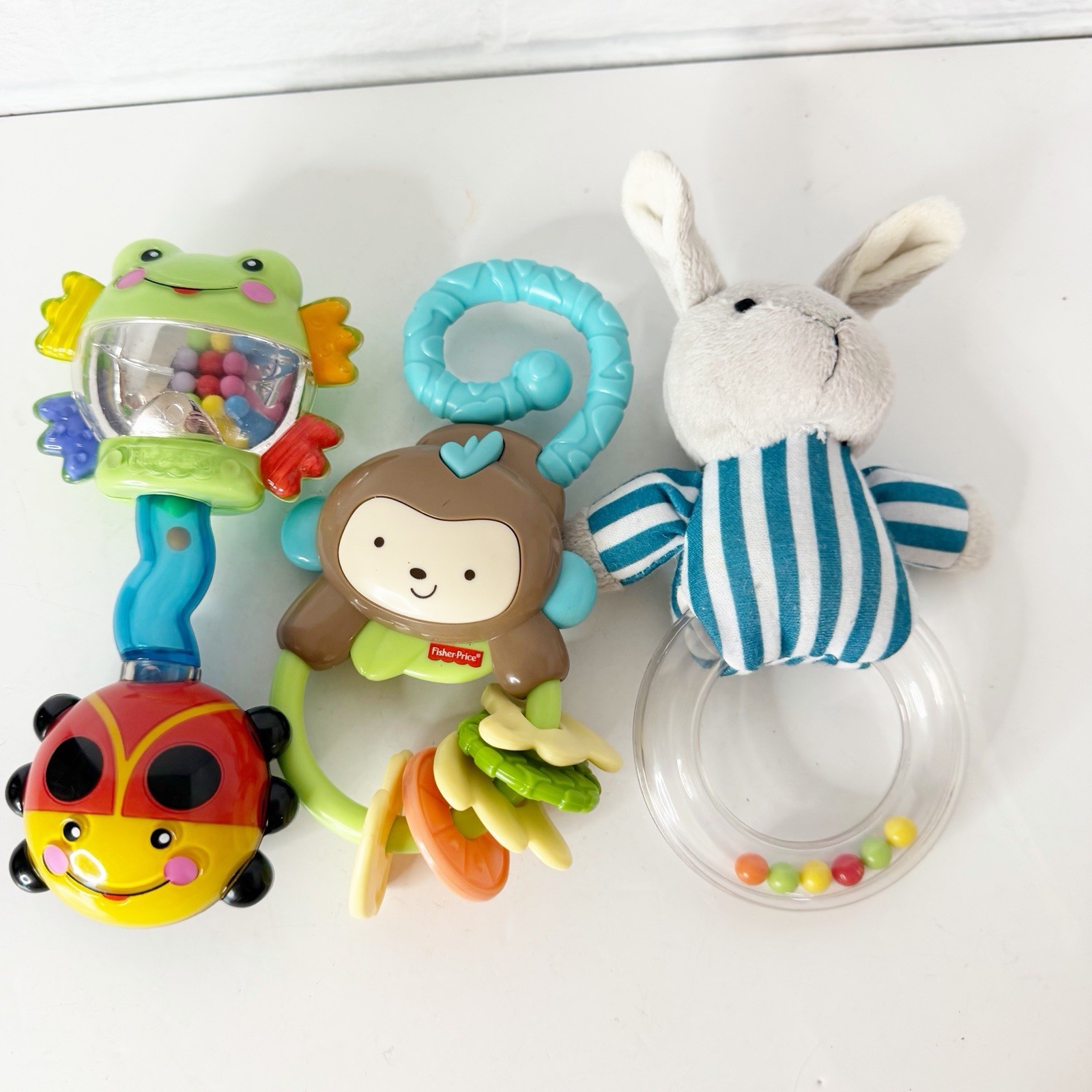 Baby Rattle Toy Lot of 3 Goodnight Moon Bunny Rabbit Monkey Teether LadyBug