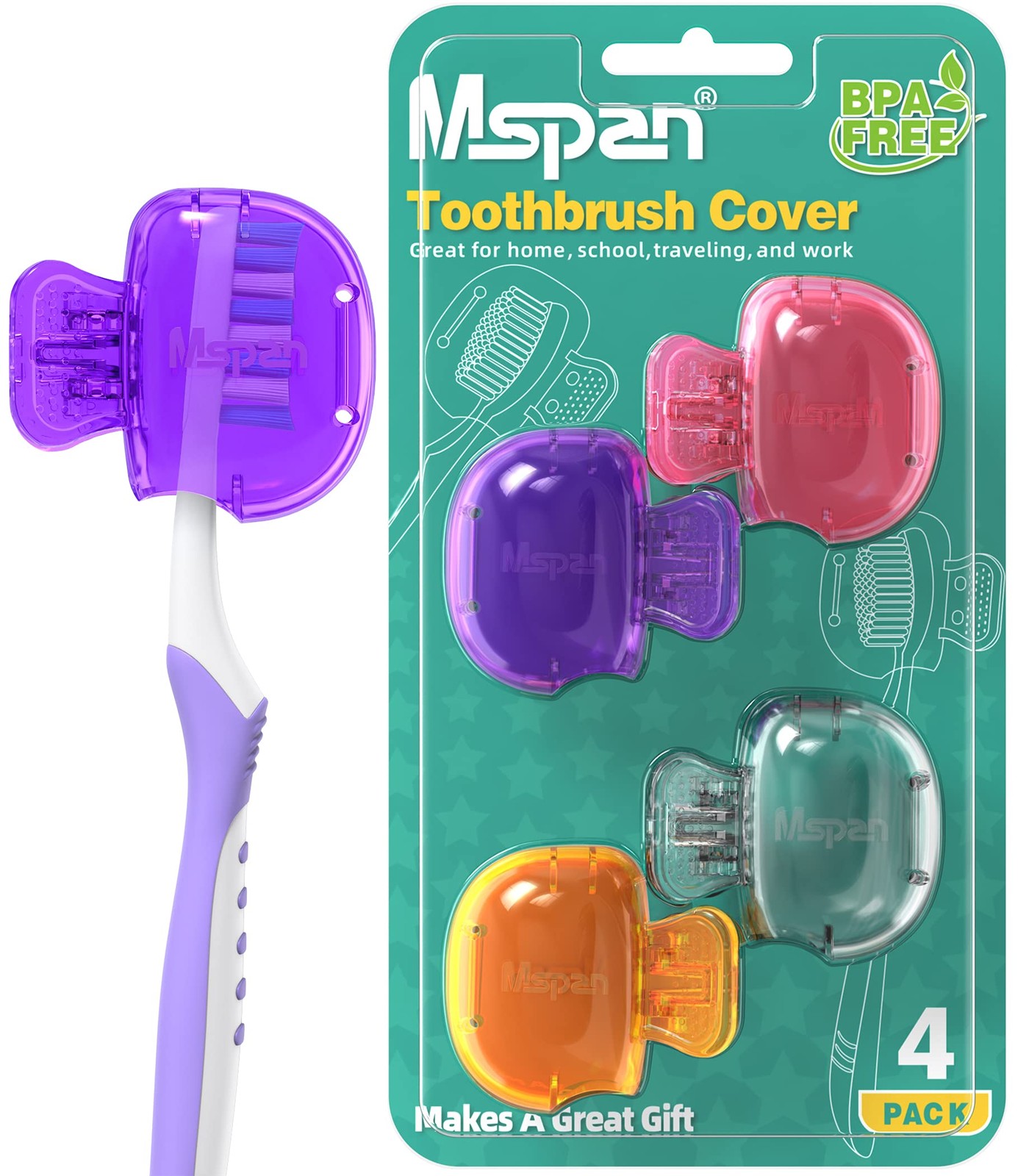 Mspan Electric Toothbrush 4 Count (Pack of 1), Purple, Pink, Orange, Clear 