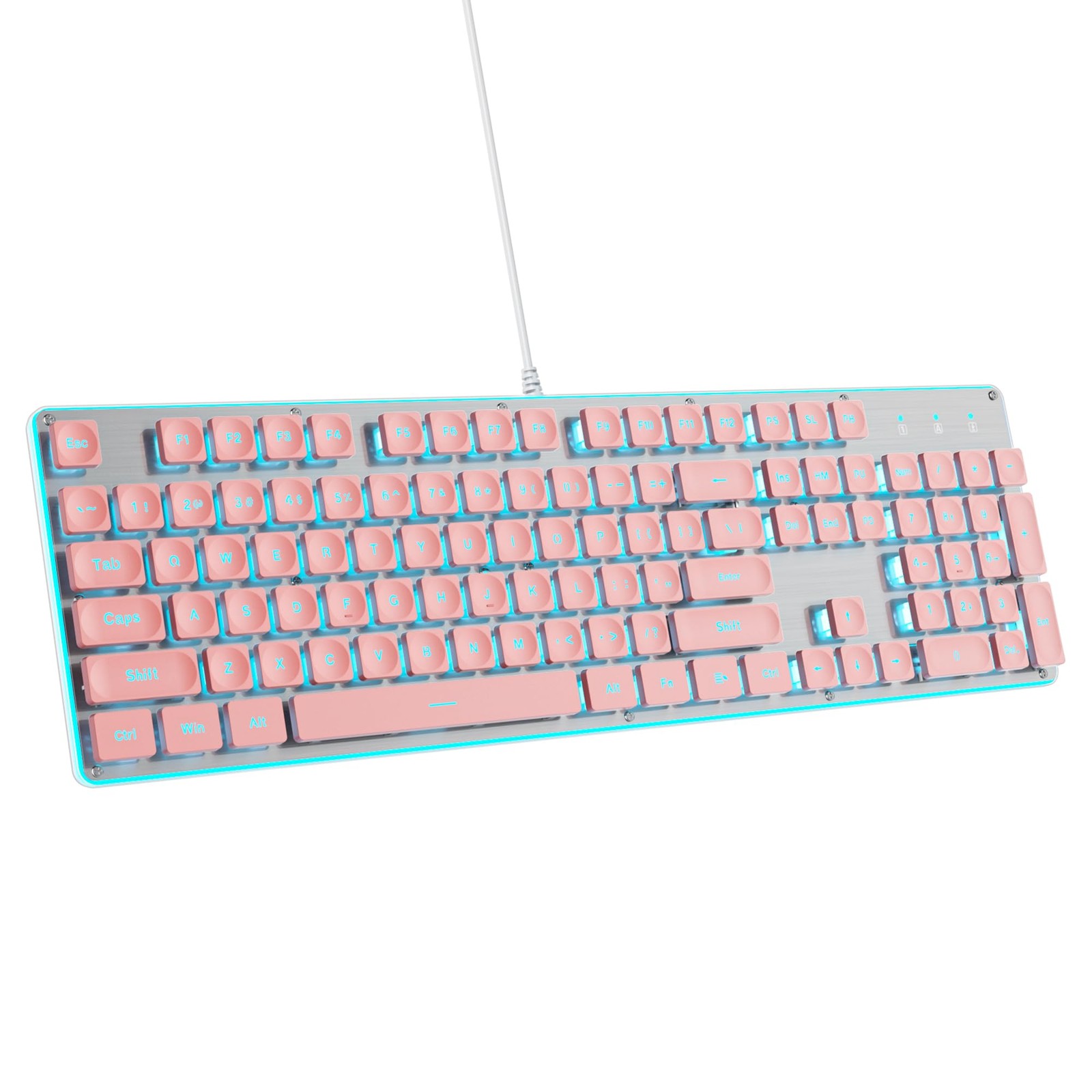104Key Retro Punk Typewriter Pink Keyboard Square Keycap LED Blue Backlit