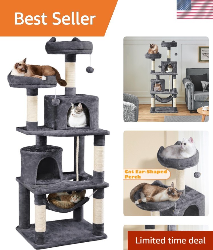Luxury Cat Condo: 62.2-Inch Tower with Plush Perches & Activity Scratching Posts