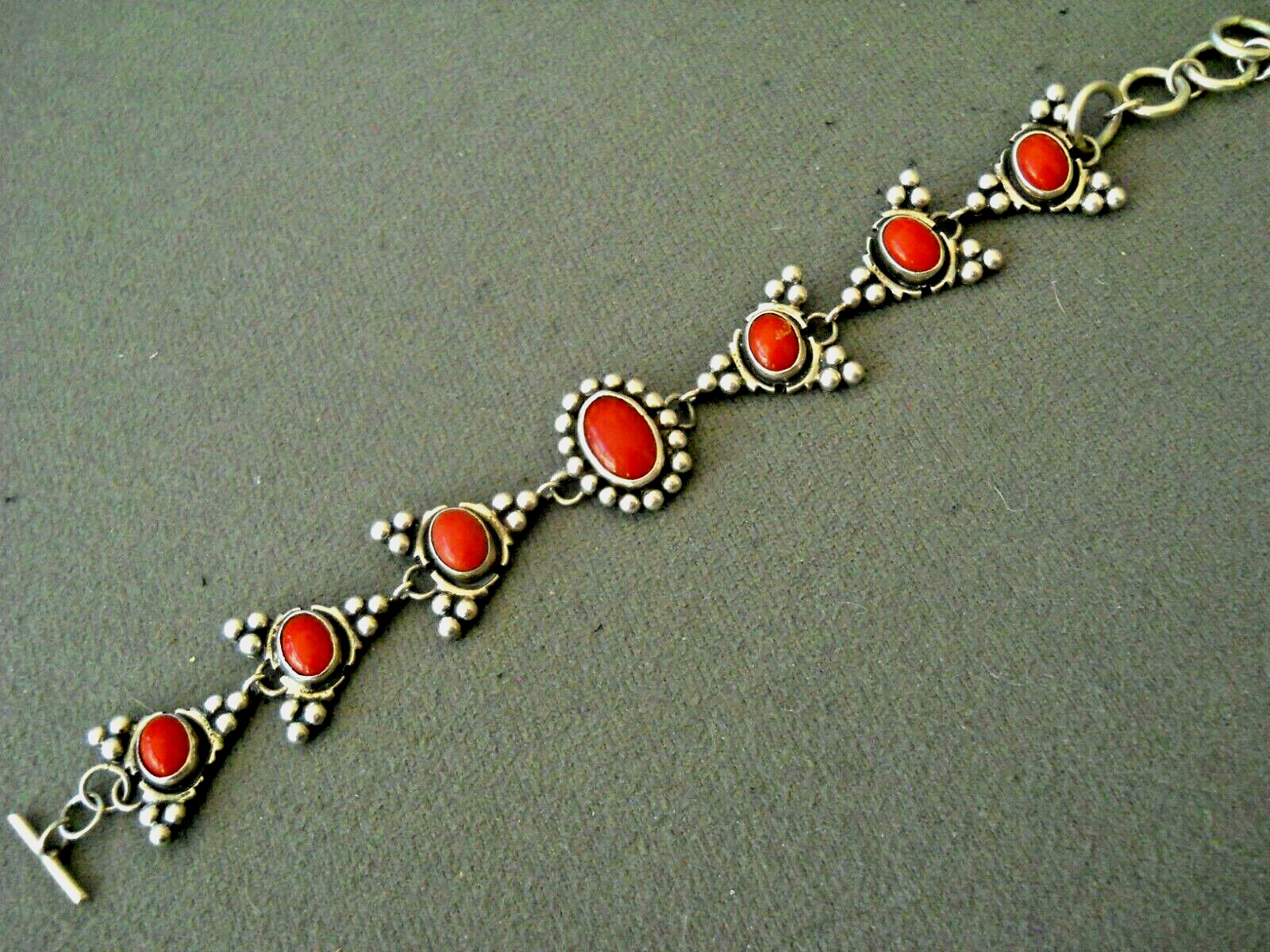 MARITA BENALLY  Native American Navajo Coral Sterling Silver Arrowhead Bracelet