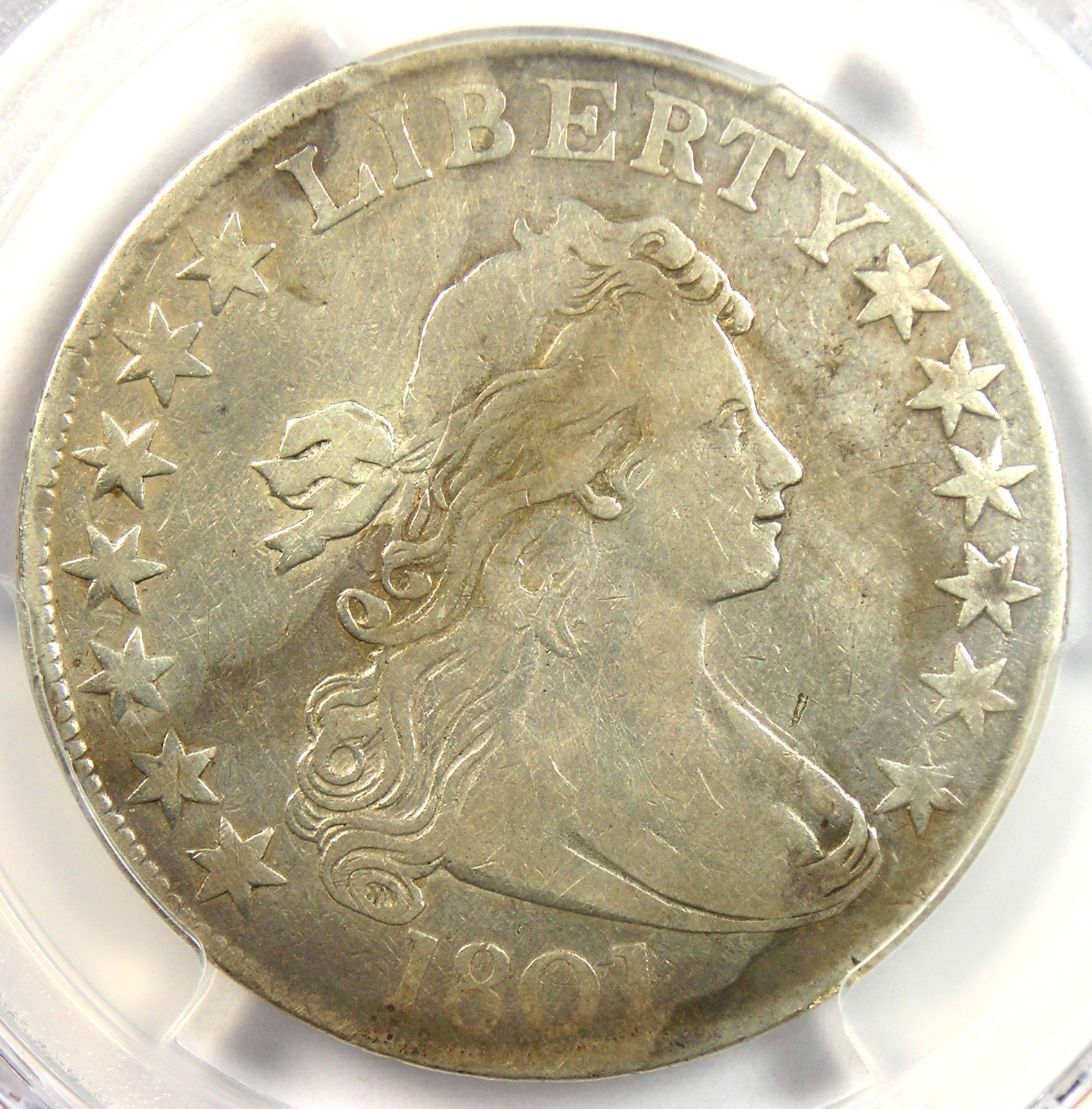 1801 Draped Bust Half Dollar 50C Coin - Certified PCGS Fine Detail - Rare Date!