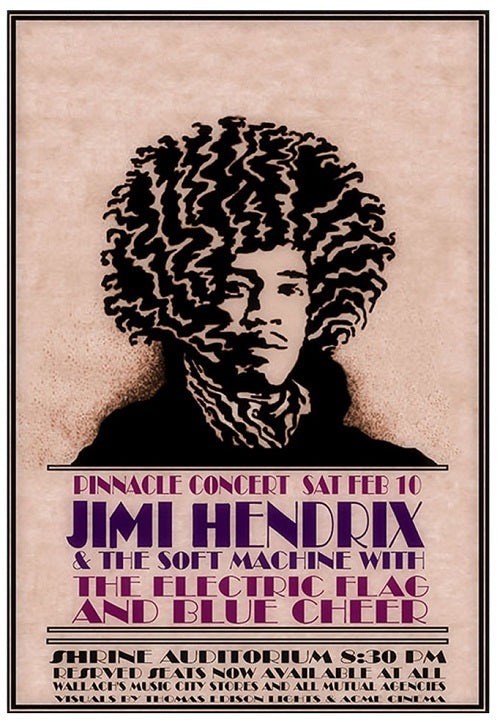 Jimi Hendrix Concert Poster Pinnacle Shrine Auditorium Feb 10 12x8in Metal Sign