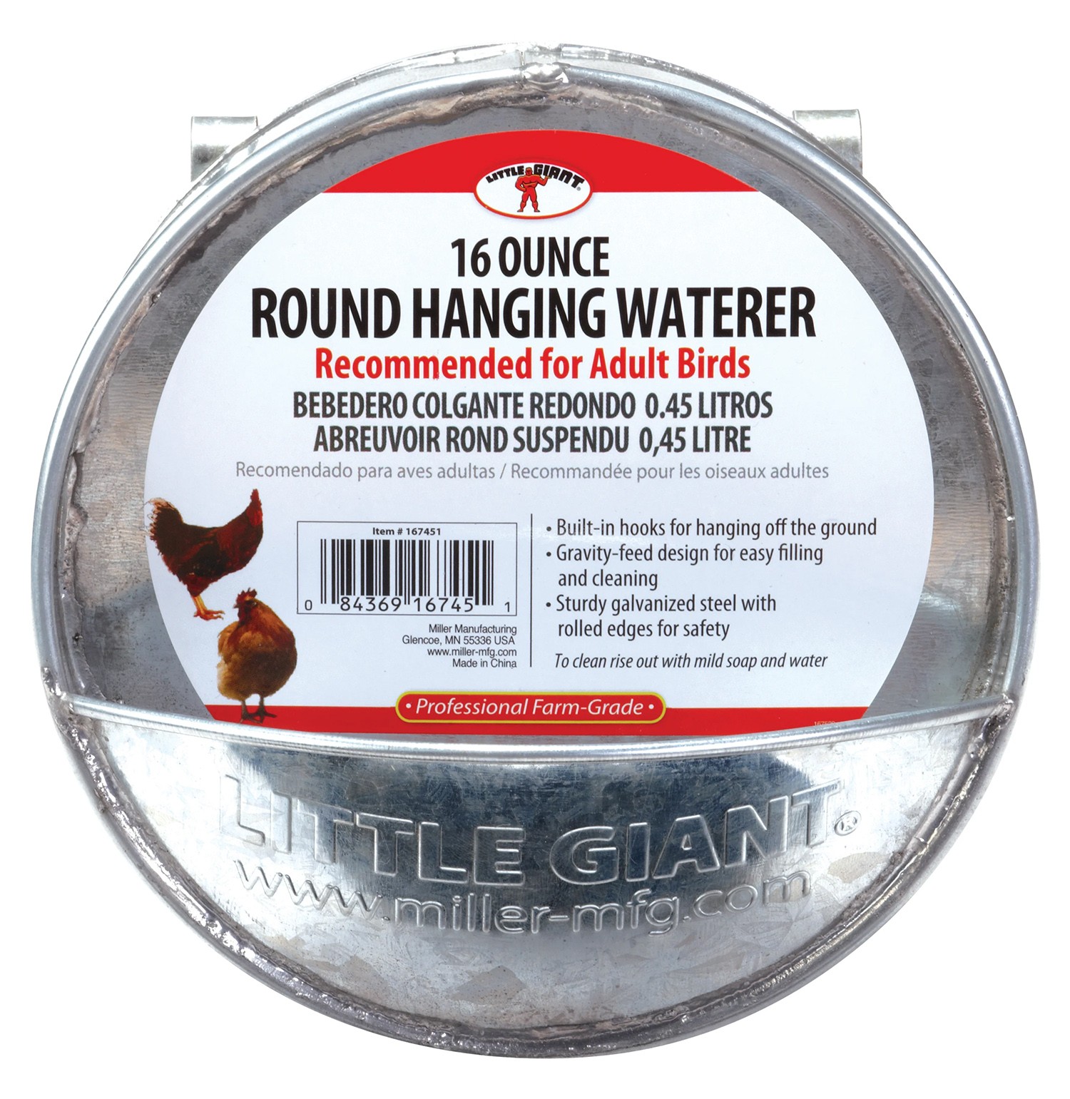 Galvanized Round Hanging Waterer, 5.75"x4.25"x5.75"