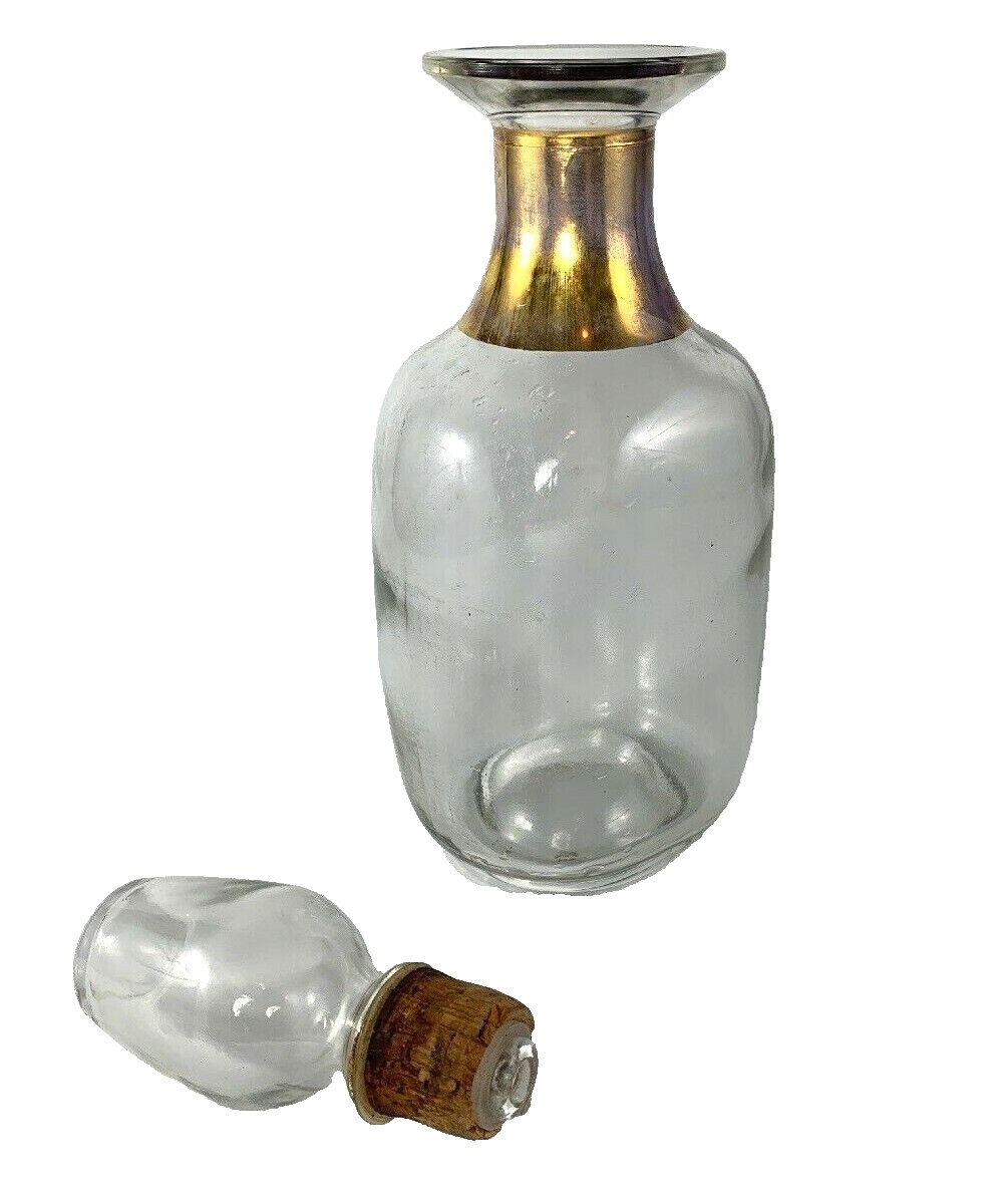 Vintage Liquor Bottle Clear Glass Bottle Gold Rim Bottle 10-3/4" Tall