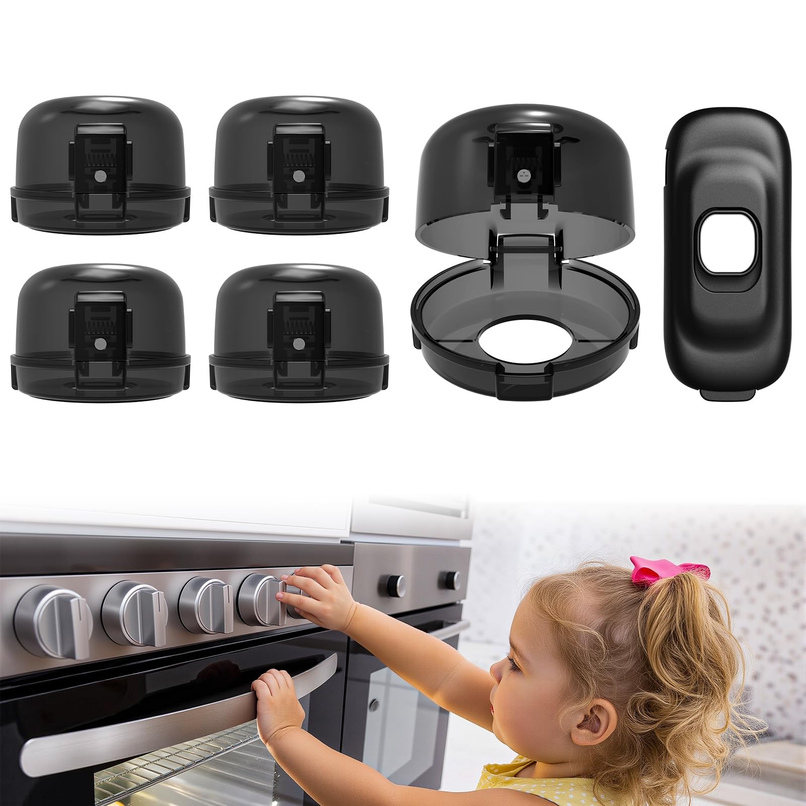 Oven Knob Covers - Heat Resistant Gas Stove Knob Locks with 3M Strong Adhesiv...
