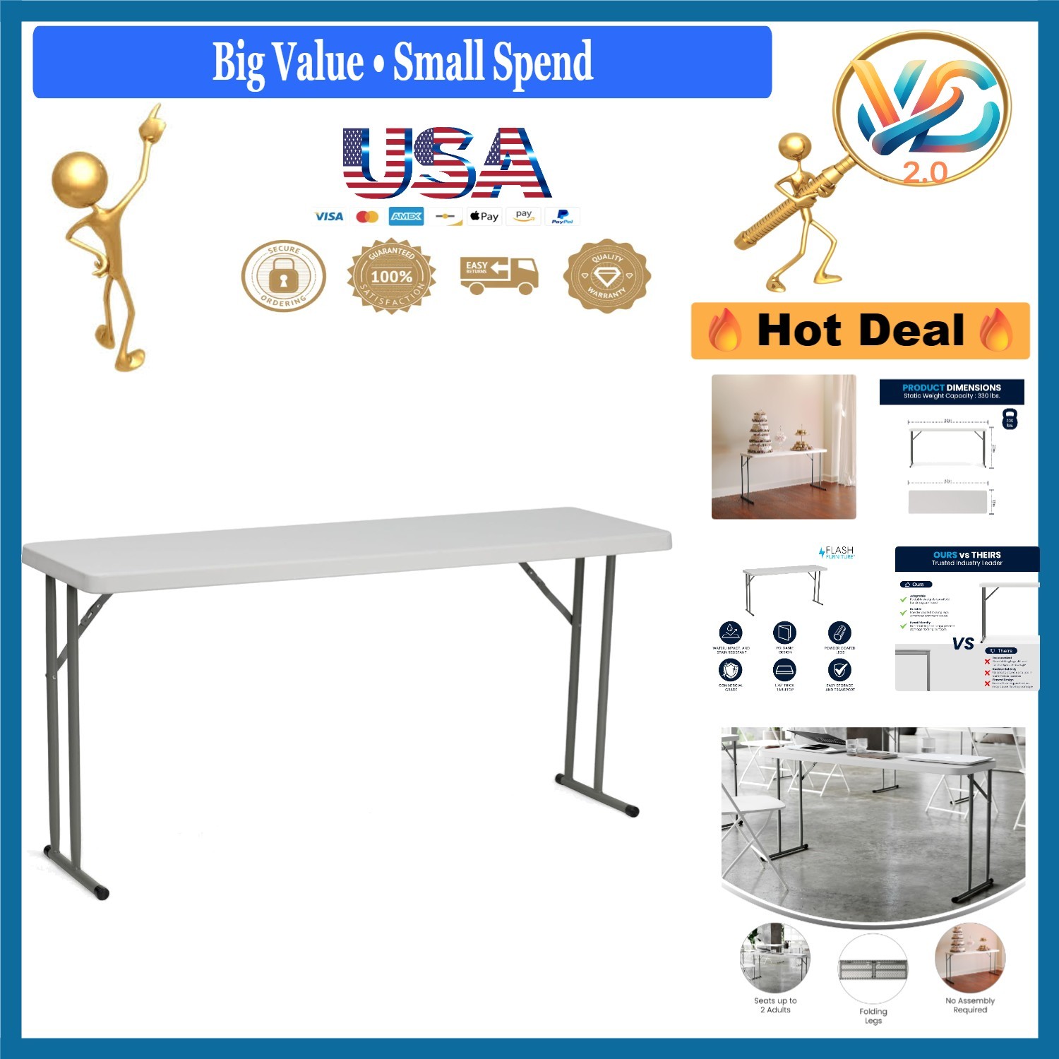 Kathryn 5' Rectangular Plastic Folding Table Indoor Outdoor White 18x60