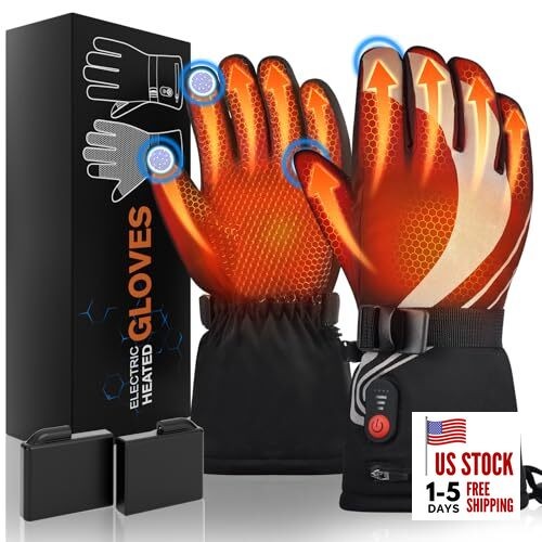 Heated Gloves for Men Women 7.4V Battery Rechargeable Electric Heating Large