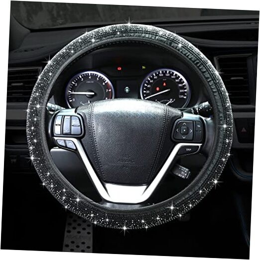 Bling Steering Wheel Cover, Crystal Rhinestone Diamond Steering Cover black